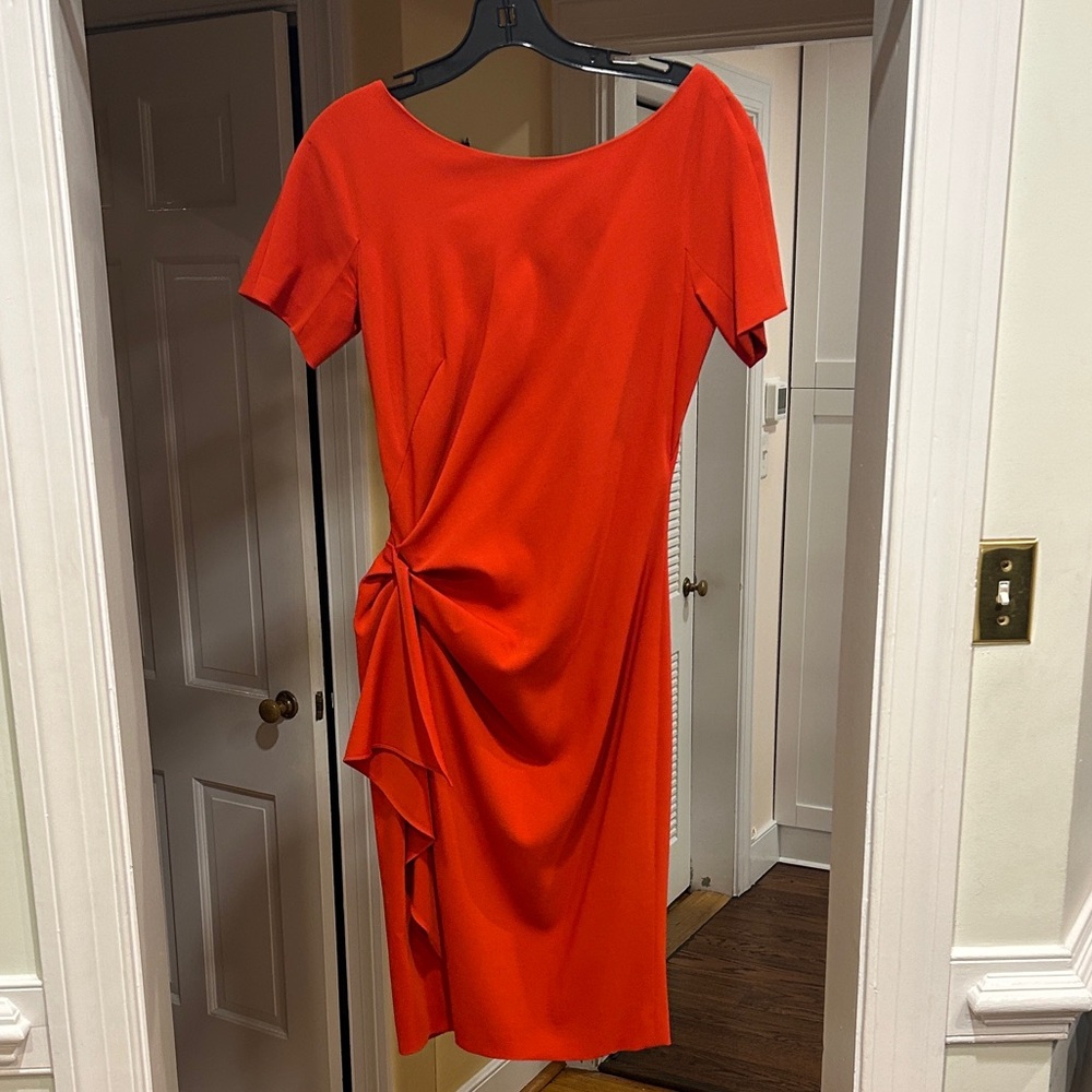 Escada Scarlet Red Midi Dress with Draped Detail